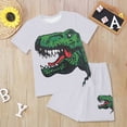 thumbnail image 2 of TOWED22 Toddler Kid Boy Summer Clothes 2 Pieces Dinosaur Print Round Neck Short Sleeve Top Casual Cargo Pocket Shorts Outfits(White,6-7 Y), 2 of 6