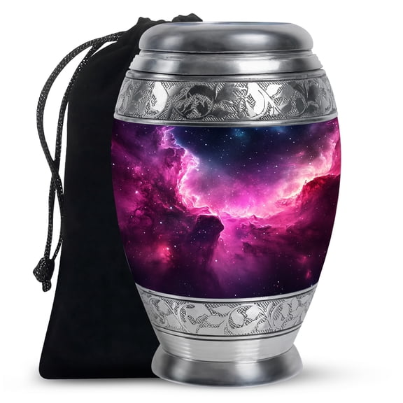 JAGASY Pink Galaxy Urn for Husband - Black Large Urn for Ashes Adult Male & Female - Pink Nebula Stars Decorative Urns for Men - Memorial Cremation Urns for Spouse - (10 Inch)