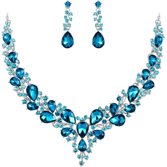 Women'S Wedding Bridal Austrian Crystal Teardrop Cluster Statement Necklace Dangle Earrings Jewelry Set[Z207]