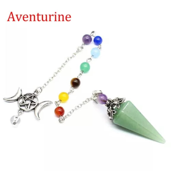 HOOUN 1pc Chakra Crystal Pendulum Star Moon Natural Quartz Hexagon Stone Pendant Reiki-Aventurine