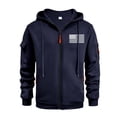 thumbnail image 2 of Men's Flag Print Hoodie with Zipper Arm Pocket, Fleece Cardigan Oversized Casual Pullover for Casual Style, Outdoor,Navy,L, 2 of 5