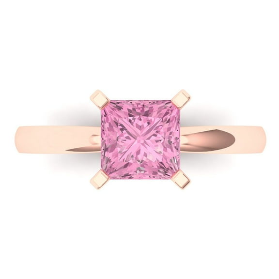 Solitaire Engagement Ring for Women - 1.5ct Simulated Pink Diamond in 18K Rose Gold Promise Ring