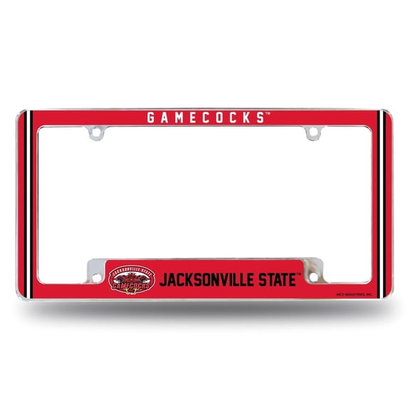 Jacksonville State NCAA Gamecocks Chrome Metal License Plate Frame with Full Frame Team Color Graphics