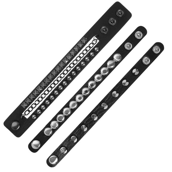 AURARMLET Men's Bracelet Black Faux Studded Punk Style for Decoration