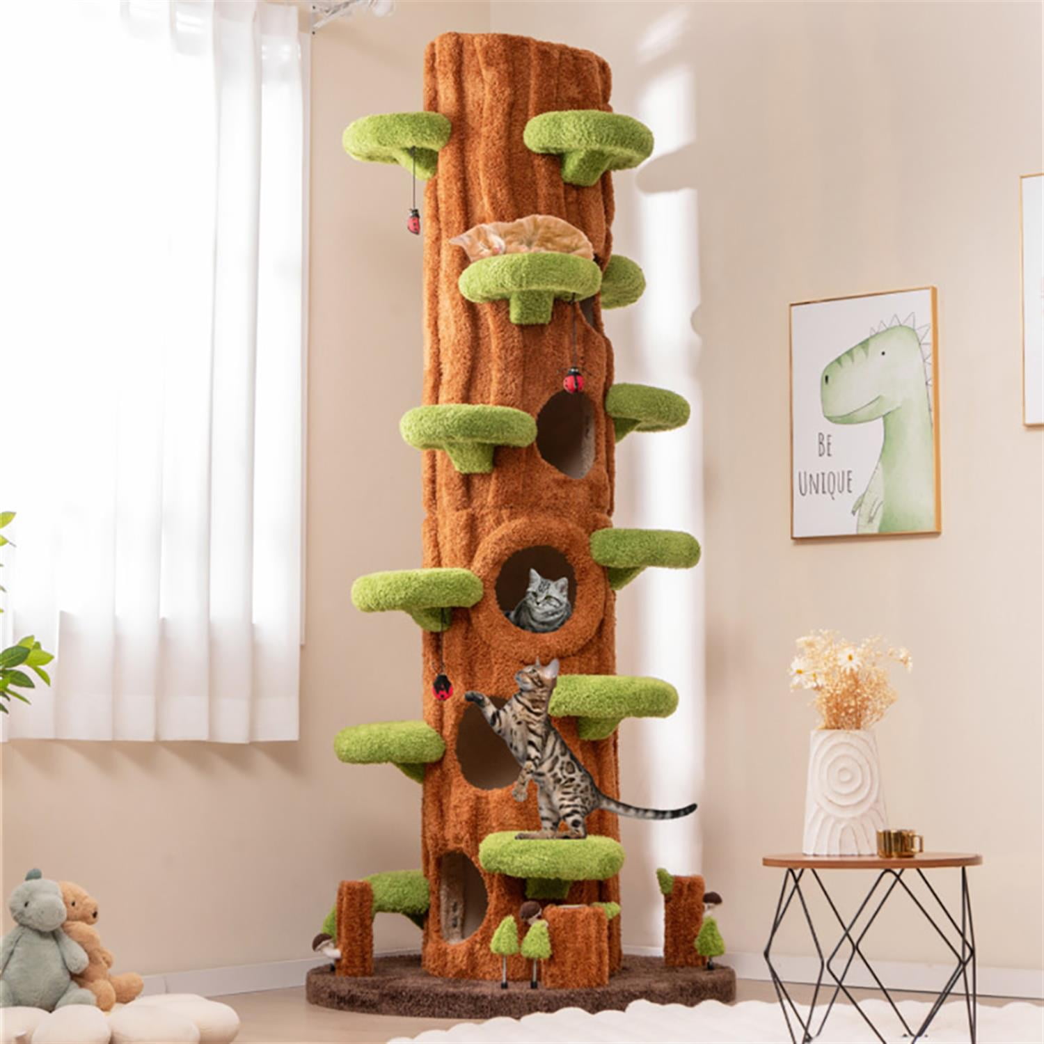 resenkos 90" Cat Tree Tower with Private Condos for Indoor Cats, Multifunctional Plush Cat House with Teasing Balls, Brown