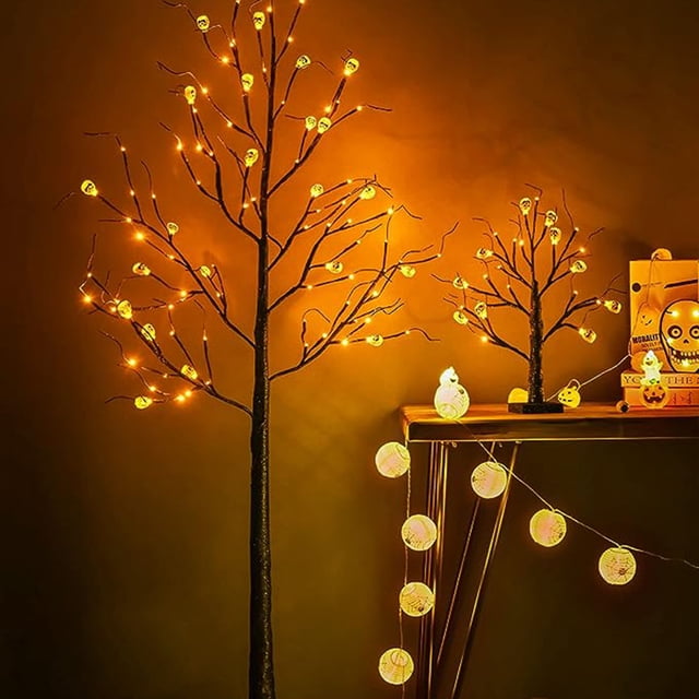 mmirethe Plastic Illuminated Halloween Bonsai Tree Spooky Decoration For Desktop Parties With Strong 60CMRound pumpkin 1Set