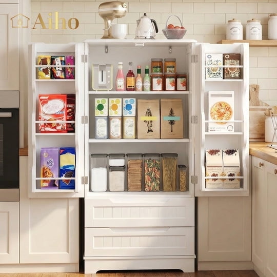 Aiho 47" H Kitchen Pantry Cabinet with 2 Doors and 2 Drawers, Solid & Sturdy, Storage Cabinet for Entryway, Kitchen - White