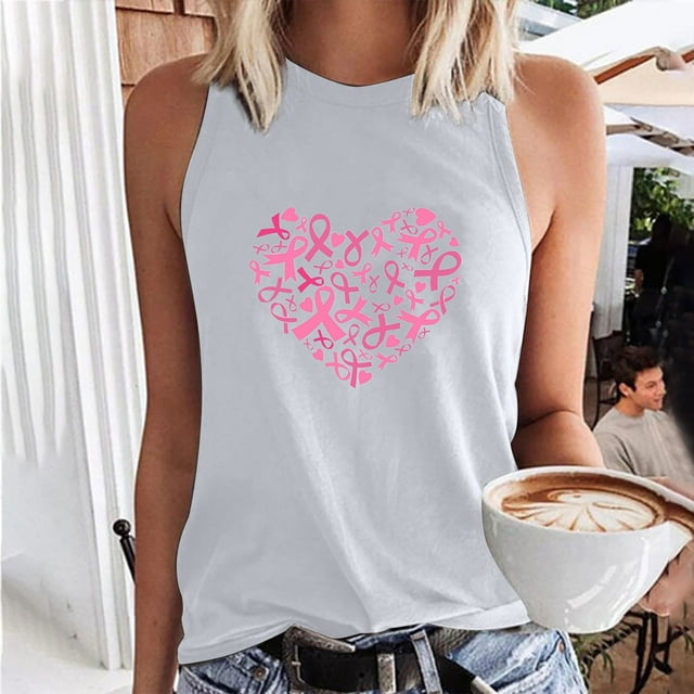 zanvin T-Shirts de Sensibilisation au Cancer du Sein pour Femmes – Mode Décontractée Femmes Sans Manches Imprimé Col Rond Blouses Hauts T-Shirt