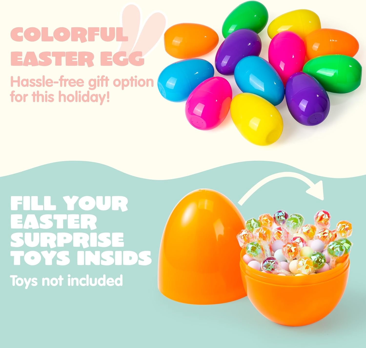 Joyfy 12 Pcs 6 inches Large Easter Eggs, Plastic Colorful Jumbo Easter Eggs, Empty Fillable for Easter Egg Hunt,Basket Stuffers Fillers, Filling Treats Party Favor Classroom Prize Supplies