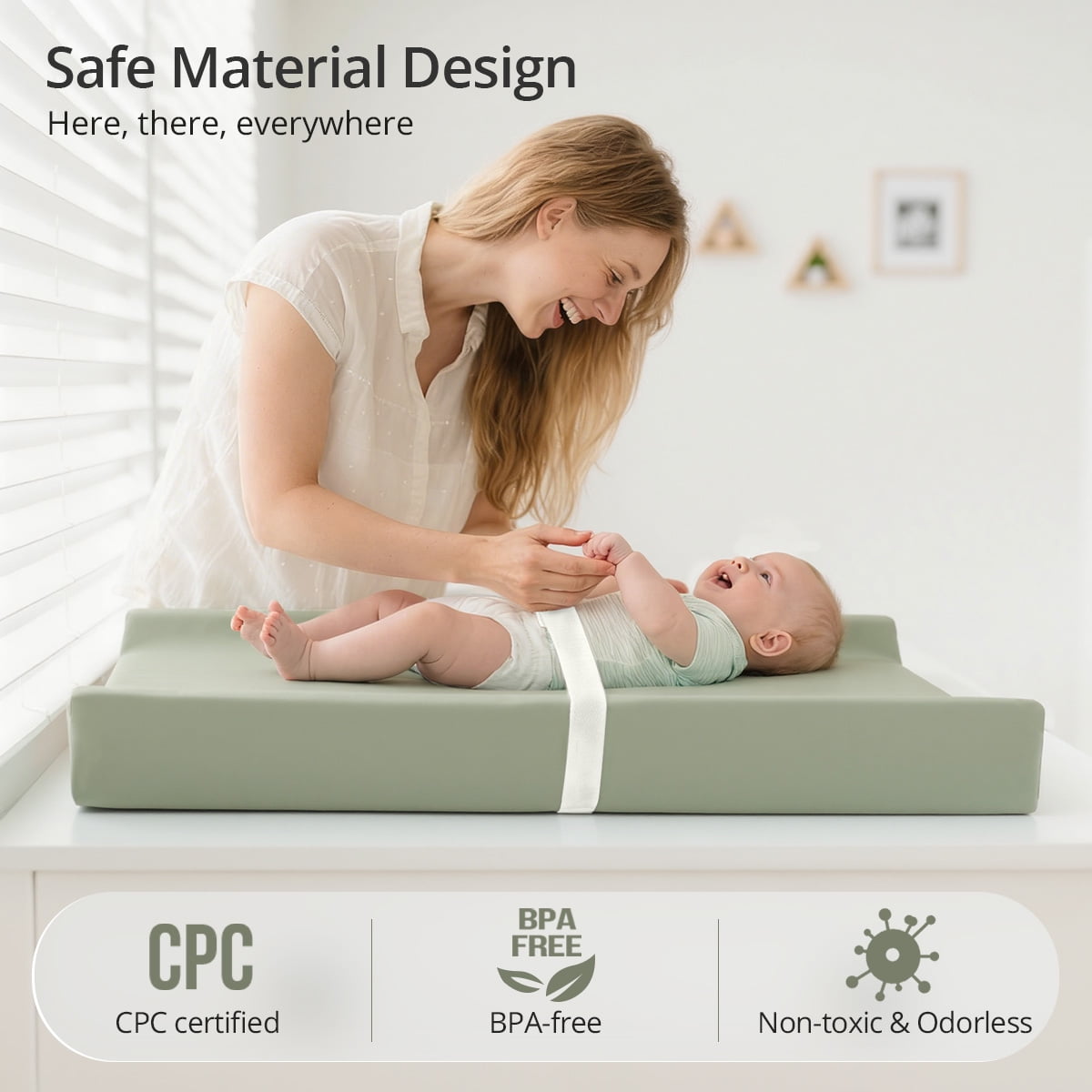 Baby Changing Pad, Caveen Wipeable Changing Table Pad with Waterproof PU Cover, Portable Baby Diaper Change Station and Dresser, Light Green