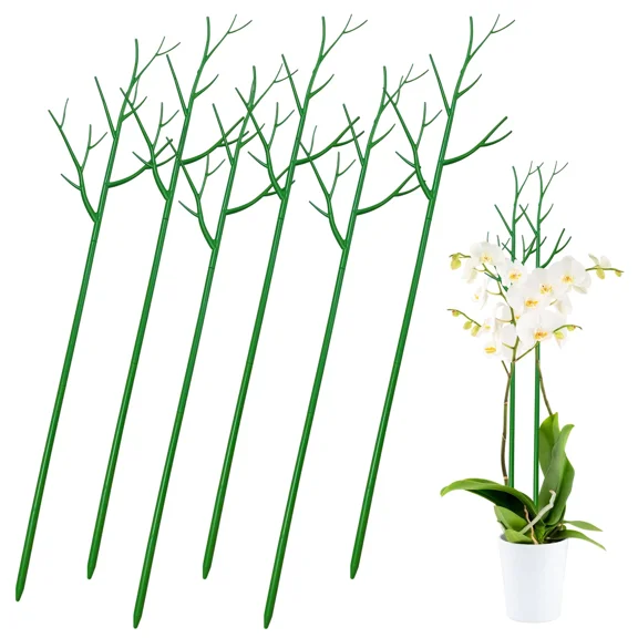 Rirool 6 Pack Adjustable Twig Plant Support Stakes - 39.4" Green Trellis Poles for Monstera & Climbing Plants, Indoor/Outdoor Plant Support