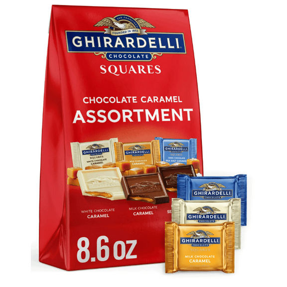 GHIRARDELLI Chocolate Candy SQUARES Assortment with Caramel Filling, 8.6 oz Bag ( PACK OF 2 )