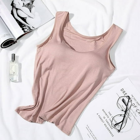2024 Womens Vest Tops with Built In Bra Neck Vest Padded Slim Fit Tank Tops Sexy Shirts Feminino Casual