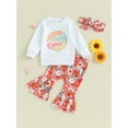 thumbnail image 2 of Bagilaanoe 3pcs Baby Girl Pants Set Toddler Letter Long Sleeve Sweatshirt Tops + Floral Flare Trousers + Headband 9M 12M 18M 24M 3T 4T Kids Casual Clothes, 2 of 8