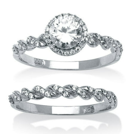 Palm Beach Jewelry Platinum Over Silver Round Cut Cubic Zirconia Ring 2 Piece Set