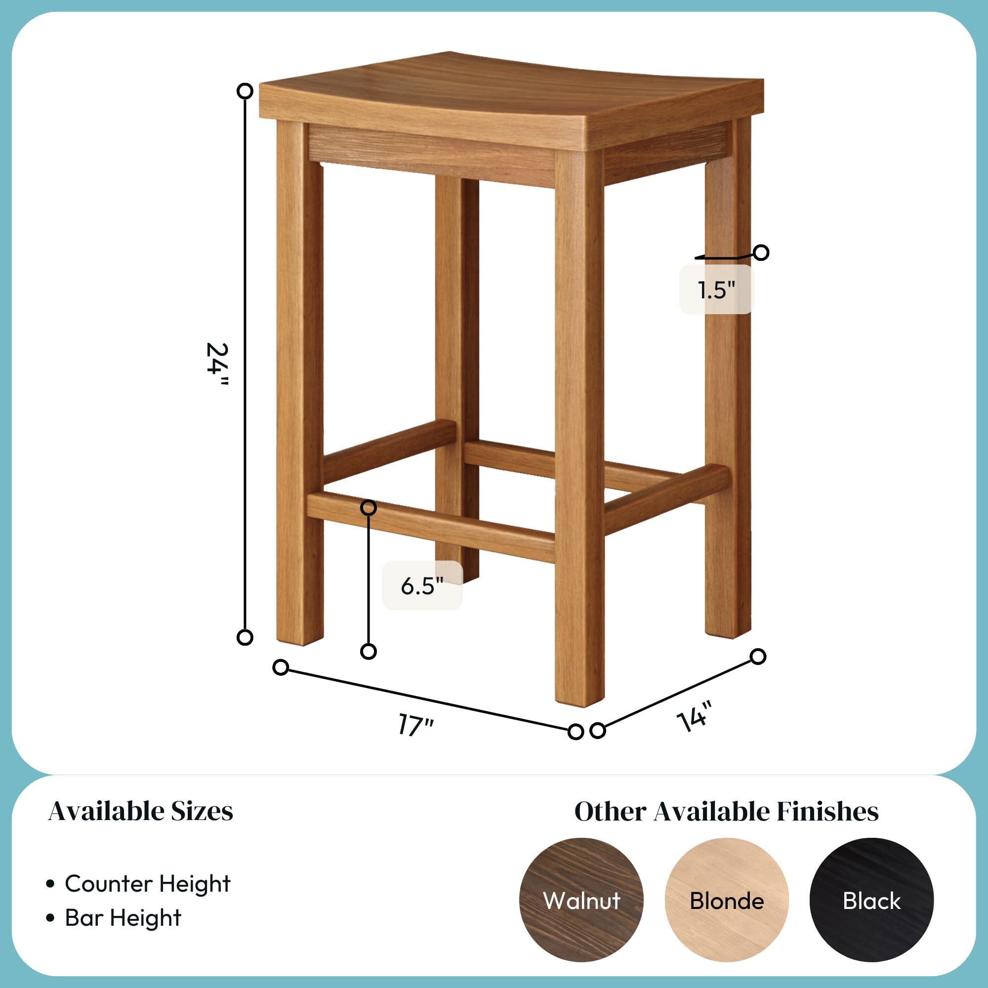 Now Furniture 24" Counter Stool, Set of 2 Wooden Backless Bar Height Kitchen Stool, Pecan