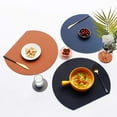 thumbnail image 3 of Round Placemats, Non-Slip Reversible Faux Leather Table Mats, Set of 1 Washable Table Mats and 1 Coasters Coffee Mats for Dining Tables, 13" x 15" (Black + Brown), 3 of 7