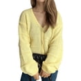 thumbnail image 2 of Women'S Fall Fashion Button Down Cardigan Sweater Loose Casual Cable Knit Sweater Coat Yellow S, 2 of 9
