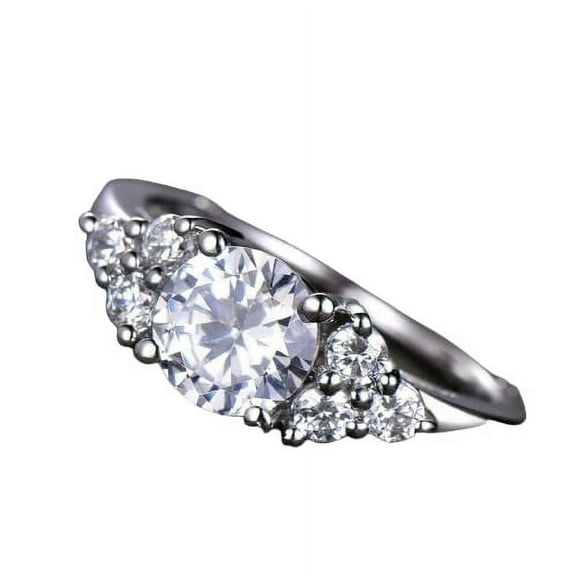 HeartsAndYou 2ct Round Cut Moissanite Petite Round Accents Solitaire Ring 18k White Gold over Silver