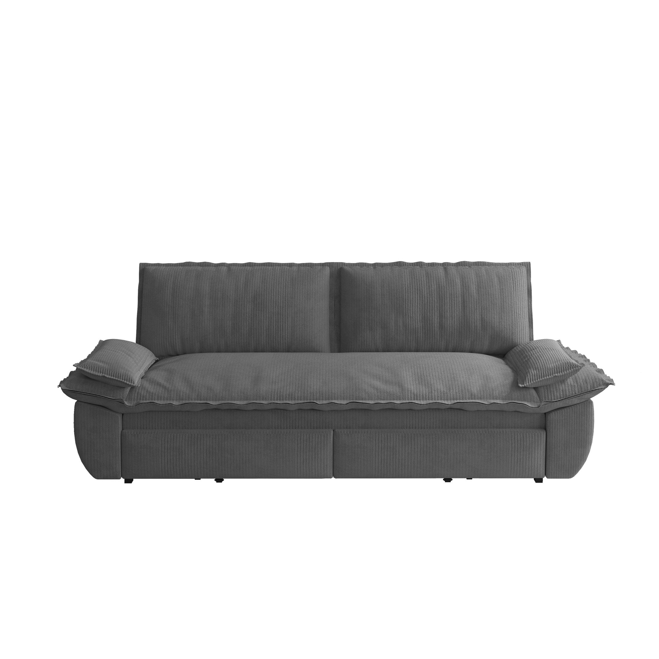 Noble House Cersie Corduroy Pull-Out Loveseat Sofa Bed, Multifunctional 3-in-1 Convertible Queen Sleeper Couch, Dark Grey