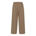 thumbnail image 5 of Huowey Women's Pants Summer High Waisted Drawstring Wide Leg Beach Pants with Pockets Comfortable Casual Solid Color Loose Trousers, 5 of 5