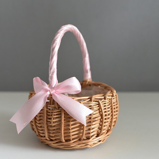 EIMELI Woven Baskets Eco-friendly Multi-functional Wicker Handle Woven Wicker Basket for Anniversary White
