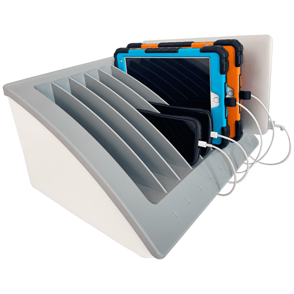 8-Device Laptop & Tablet Charging Station – Classroom & Office Organizer with Circuit Breaker & Cable Management – Fits Laptops, Chromebooks & Tablets Up to 15.6'' & 1.4'' Thick