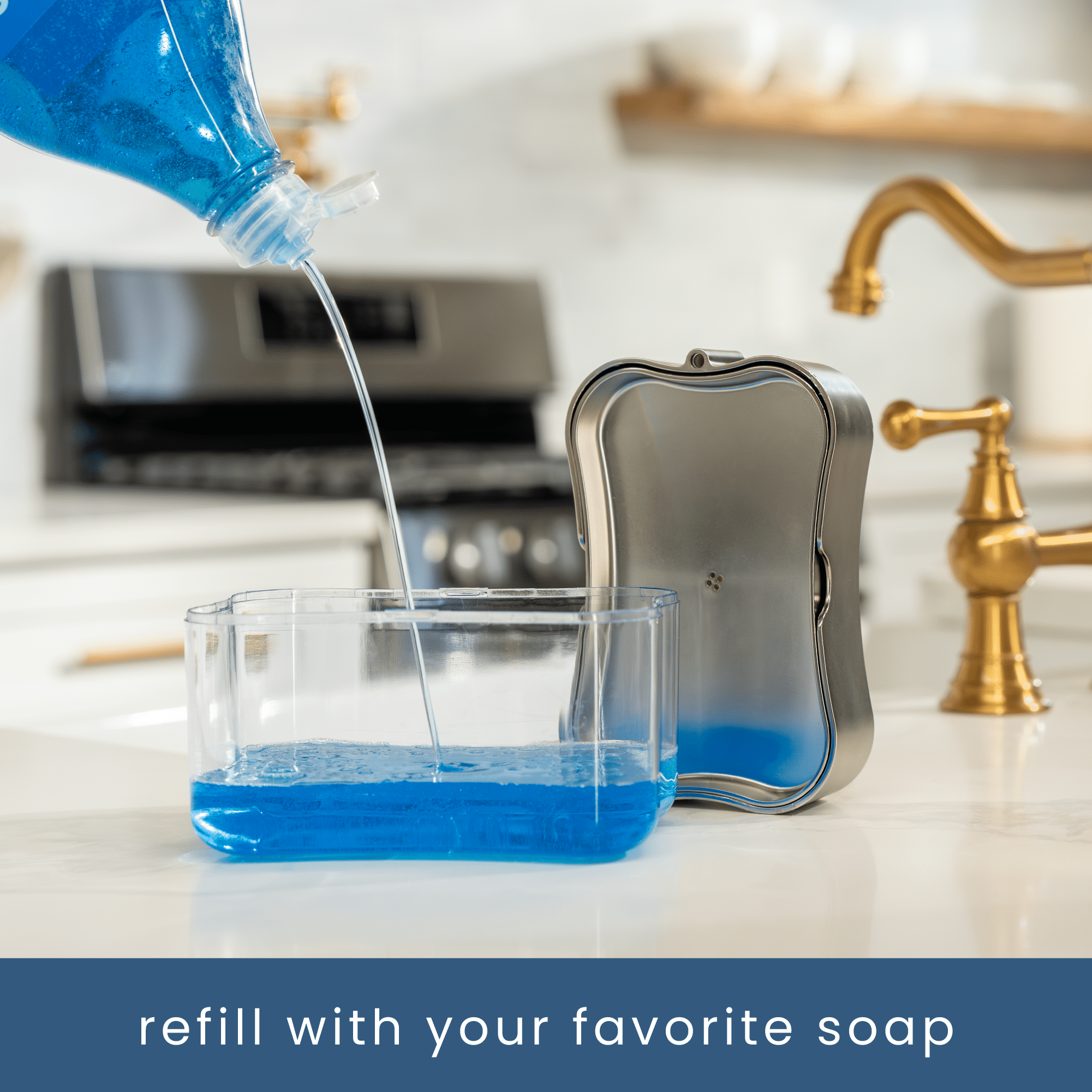 S&T INC. Dish Soap Dispenser and Sponge Holder for Kitchen Sink, Sponge Included, 13 Ounces, Metallic Silver