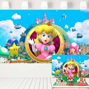 Custom Princess Peach Party Backdrop Decorations White Clouds Blue Sky Movie Theme Background Video Game Banner for Cake Table 5x3 ft 496