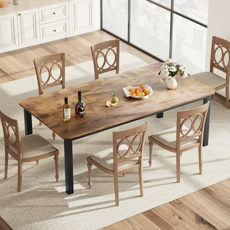 Dining Table for 6-8 People 8.7 Long Kitchen & Dining Room Rectangle Dinner Room Table with Strong Metal Frame Industrial Large Long Dining Room Table for Dinner Or Meetings