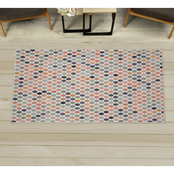 Geometric Decorative Rug, Abstract ZigZag Hexagon Vivid and Dark Color Hue Tone Intensity Art Print, Quality Carpet for Bedroom Dorm and Living Room, 6 Sizes, Dark Peach, by Ambesonne
