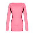 thumbnail image 5 of WTXUE Robe à Manches Longues, Robe T-Shirt Courte à Col Carré à Manches Longues Décontractée d'Automne pour Femme, Robe Portefeuille, Robe Rose pour Femme, Rose m, 5 of 5