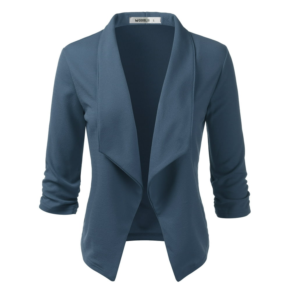 Doublju - Doublju Women's Ruched 3/4 Sleeve Open Front Blazer Jacket ...