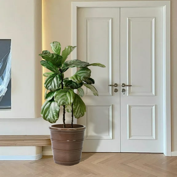 Noble House Jacob Ceramic Flowerpot Set, Gloss Finish with Drainage Hole, Indoor/Outdoor Use, Set of 3, Antique Yellow