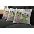 thumbnail image 2 of Ambesonne Cartoon Throw Pillow Cover 4 Pack, Frog Love Friends, 18", White Cream Green, 2 of 6