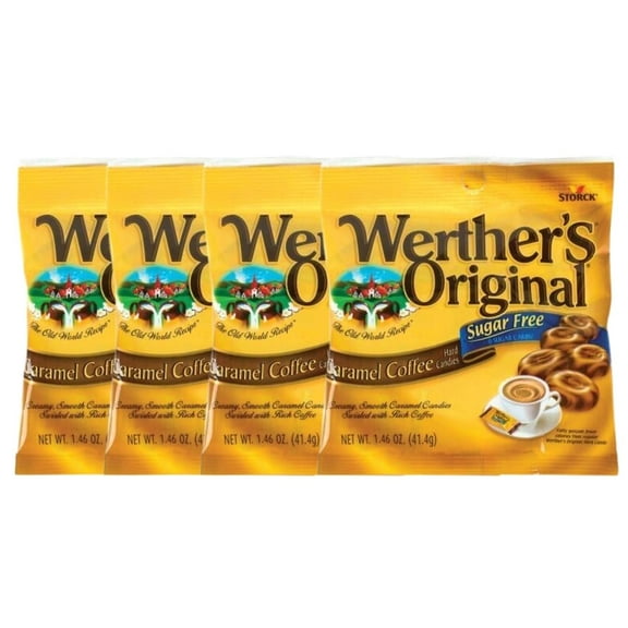 NS Werther's Original Coffee Caramel, 1.46oz Sugar Free Hard Candies Birthday Party Treats Basket Stocking Stuffer Candy Favors Halloween Christmas Gift Pack of 4