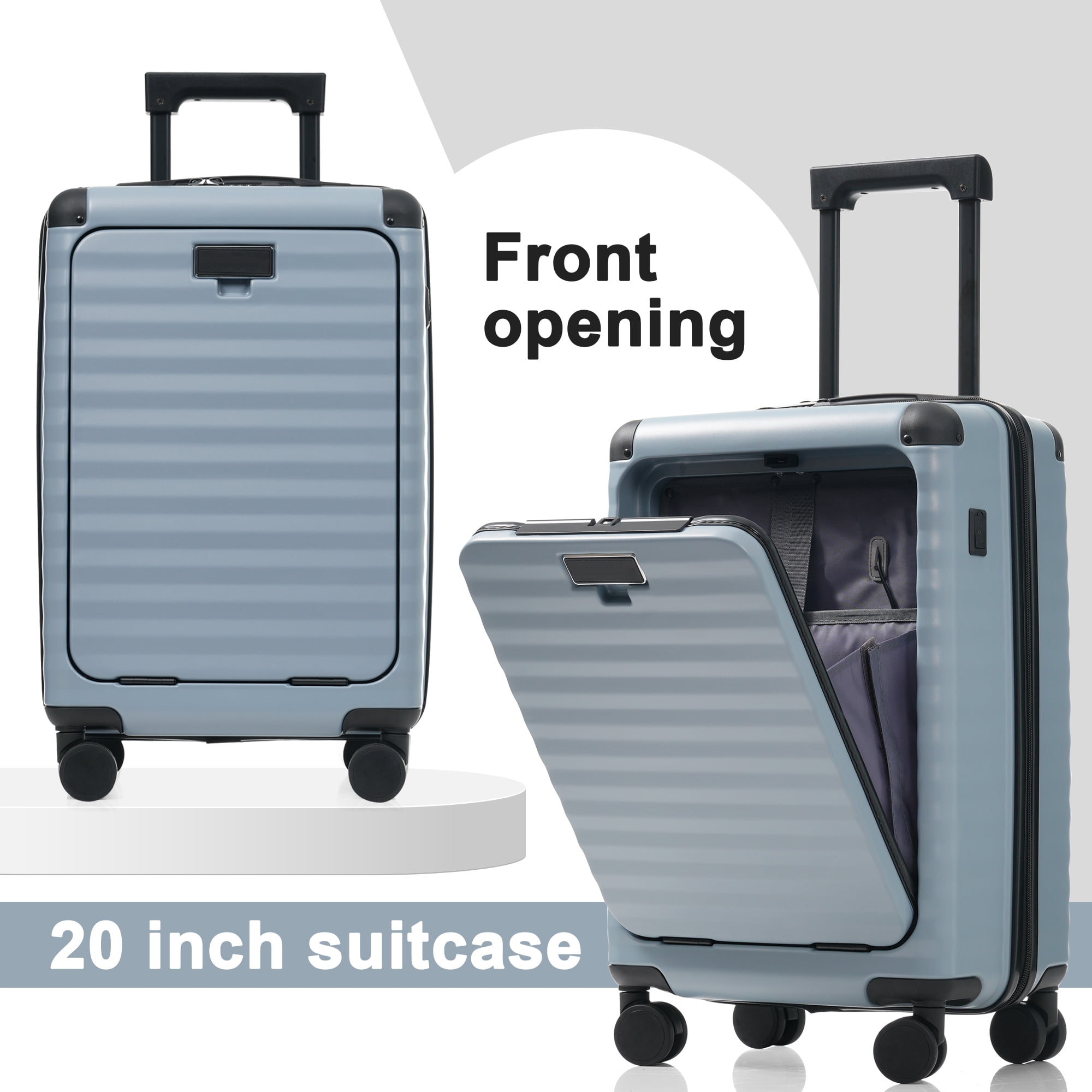 Luggage Sets 5 Piece with Front Opening , Hardside Expandable Carry on Suitcase with Spinner Wheels TSA Lock USB Port Cup Holder Duffel Bag and Toiletry Bag