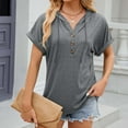 thumbnail image 6 of Taqqpue Women's Casual Summer Hoodies Short Sleeve Drawstring Hoodies Tops Button Front V Neck Pullover T-Shirts Tops 2025, 6 of 7