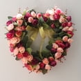 thumbnail image 4 of 1 Pcs Heart-Shaped Wreath, Artificial Pink Rose Floral Garland Valentines Wreath with Ribbons for Front Door Valentine's Day Home Party Wedding Decorations 13.8", 4 of 8