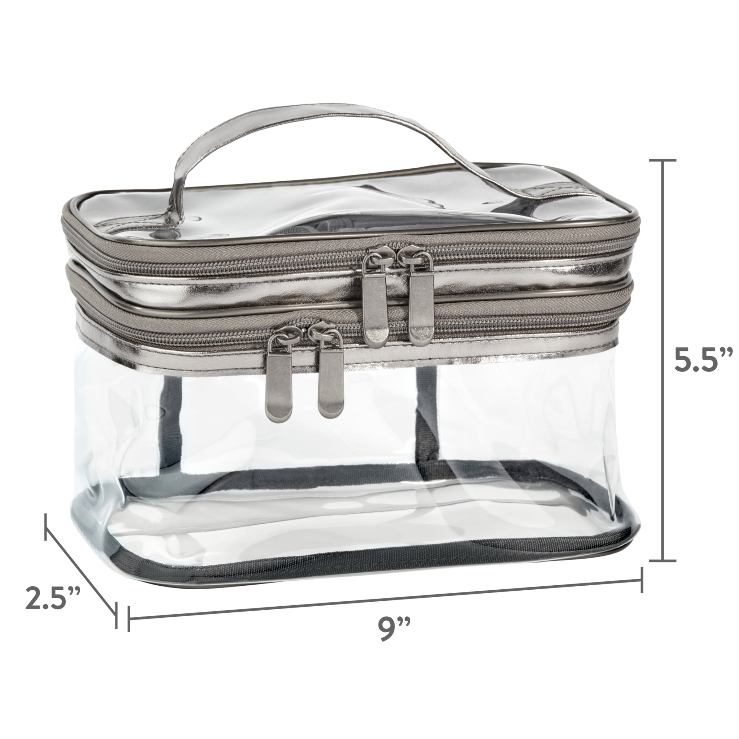 Makeup and Cosmetic PVC Train Case, Clear, 8.65" x 5.9" x 6"