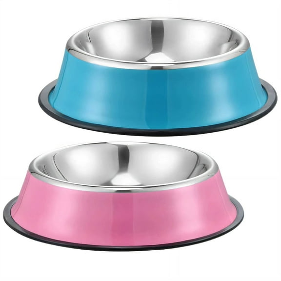 ACDANC 2Pcs Cat Food Bowl,Large Capacity Design Dog Bowls,Non-Slip Anti-Tip Dog Food Bowl,16cm,Pink & Blue