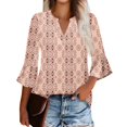 thumbnail image 2 of Weikingp Shirts for Women,Women'S Flared Sleeve Seven Sleeve V Neck Casual Solid Color T Shirt Top Womens Tops Tops for Women Trendy Clearance Pink M, 2 of 7