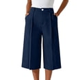 thumbnail image 5 of Costeam Womens Pleated Capri Wide Leg Pants Single Button Zipper Fly Side Slip Pockets Mid Calf Length Tailored Lightweight Loose Cropped Casual Trousers, 5 of 7