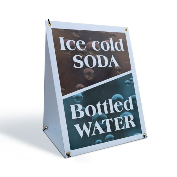 Ice Cold Soda & Bottled Sidewalk Sign 18 Inch x 24 Inch A-Frame Images On Both Sides | Refreshing Drinks, Food Stalls, Event Favorites | Made in USA