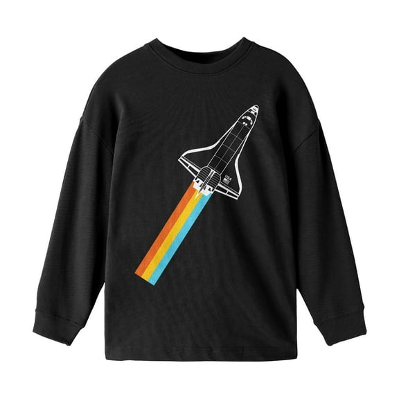 NASA Rocket Rainbow Flight Youth Black Long Sleeve Shirt-X-Small