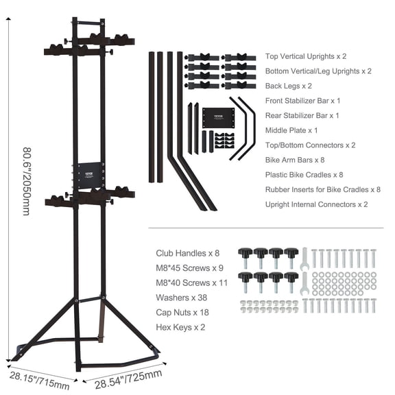 Freestanding Vertical Bike Rack for Garage, Heavy Duty Steel Bike Storage Stand, Adjustable Gravity Wall Mount Holds 4 Bikes Up to 260 lbs, Easy Assembly, Black – Indoor Outdoor Use