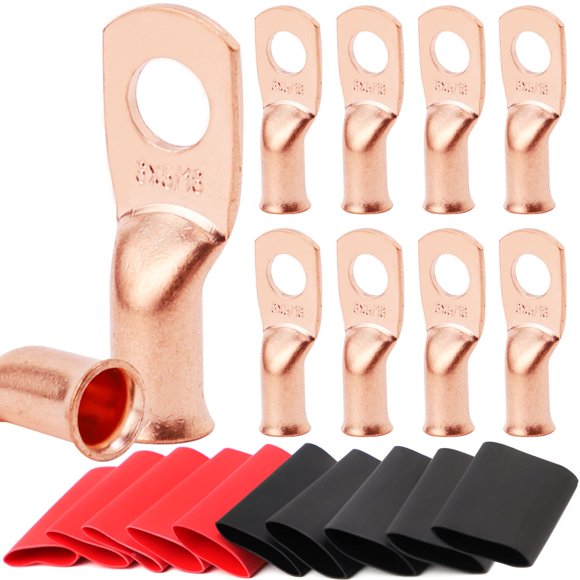 TKDMR 10 Pcs 6 Crampons de Batterie AWG-5/16, avec 10 Pcs 3:1 Tubes Thermorétractables, Embouts de Câble de Batterie, Crampons en Fil de Cuivre Robustes, Bornes Tubulaires, Crampons de Fil AWG, Connecteurs de Bornes de Batterie