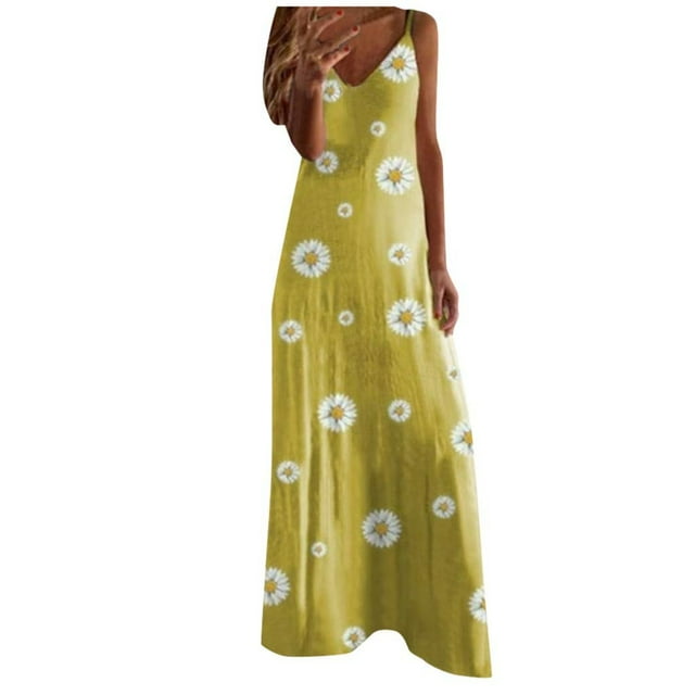 Robe d'Été pour Femmes Aguichant Mode pour Femmes Vacances Été Sans Manches Imprimée Col en V Aguichant Décontractée Longue Robe Maxi Robe d'Été pour Femmes Maxi Été Longue Robe pour Femmes