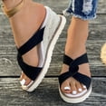 thumbnail image 4 of Cethrio Wedge Sandals for Women 2025, Vacation Summer Open Toe Slip On Womens Footwear Black Size 9.5, 4 of 7