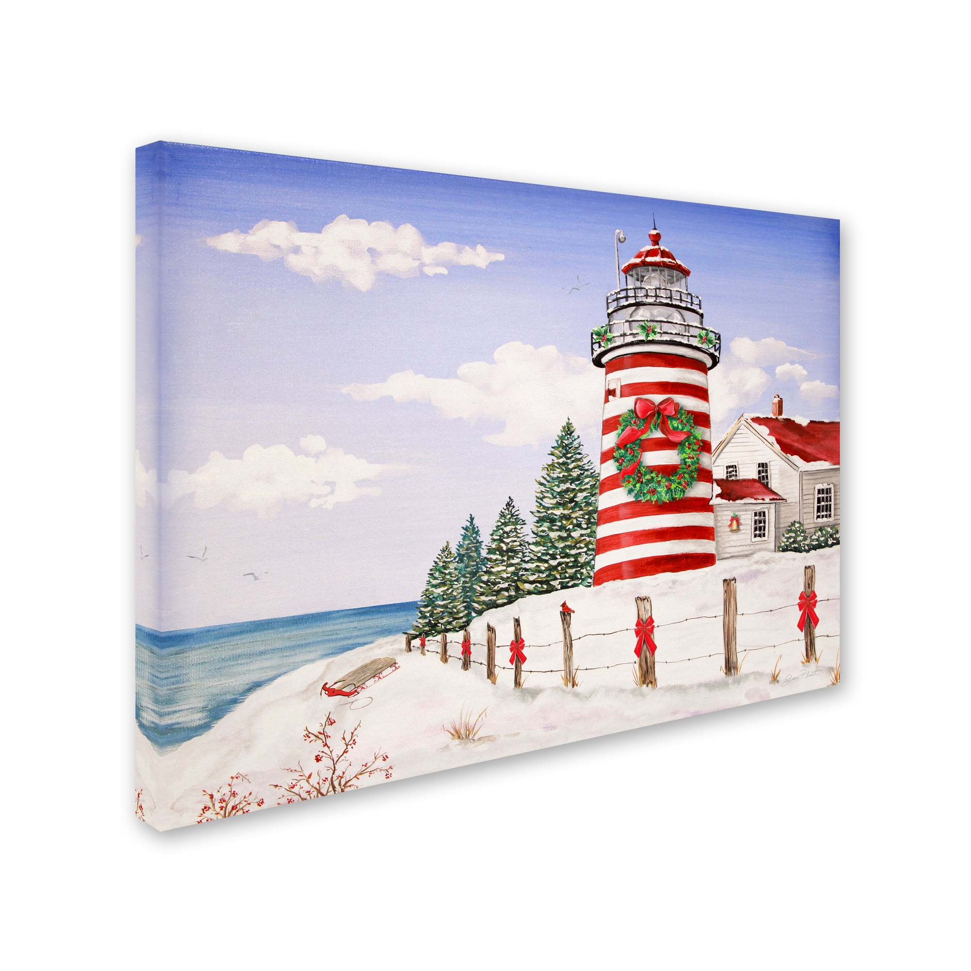 Trademark Fine Art 'Christmas Lighthouse' Canvas Art by Jean Plout